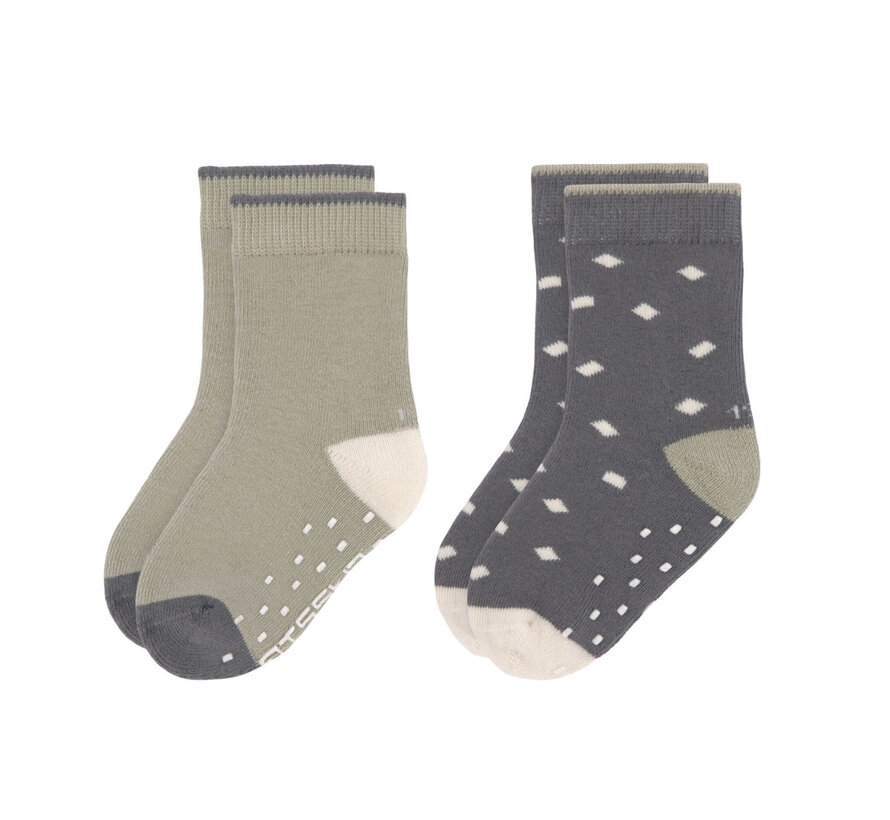Anti-slip Socks GOTS 2 pcs assortedanthracite/olive