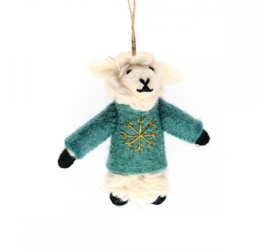 KERST Hanger Schaap met Trui Turquoise