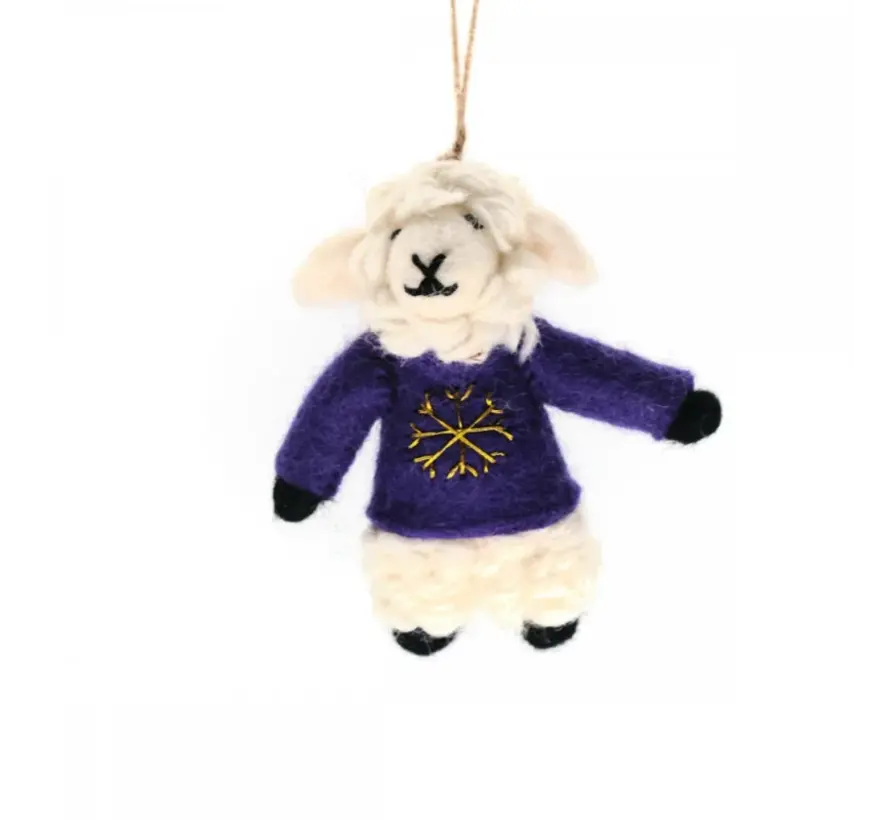 KERST Hanger Schaap met Trui Paars