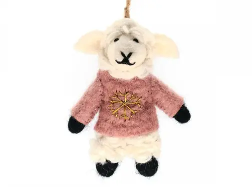 Sjaalmetverhaal KERST Hanger Schaap met Trui Oudroze