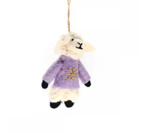 Sjaalmetverhaal KERST Hanger Schaap met Trui Lila