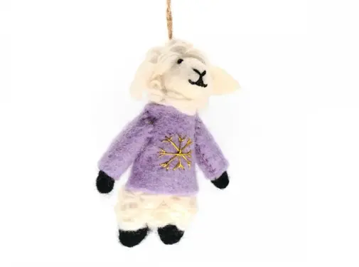 Sjaalmetverhaal KERST Hanger Schaap met Trui Lila