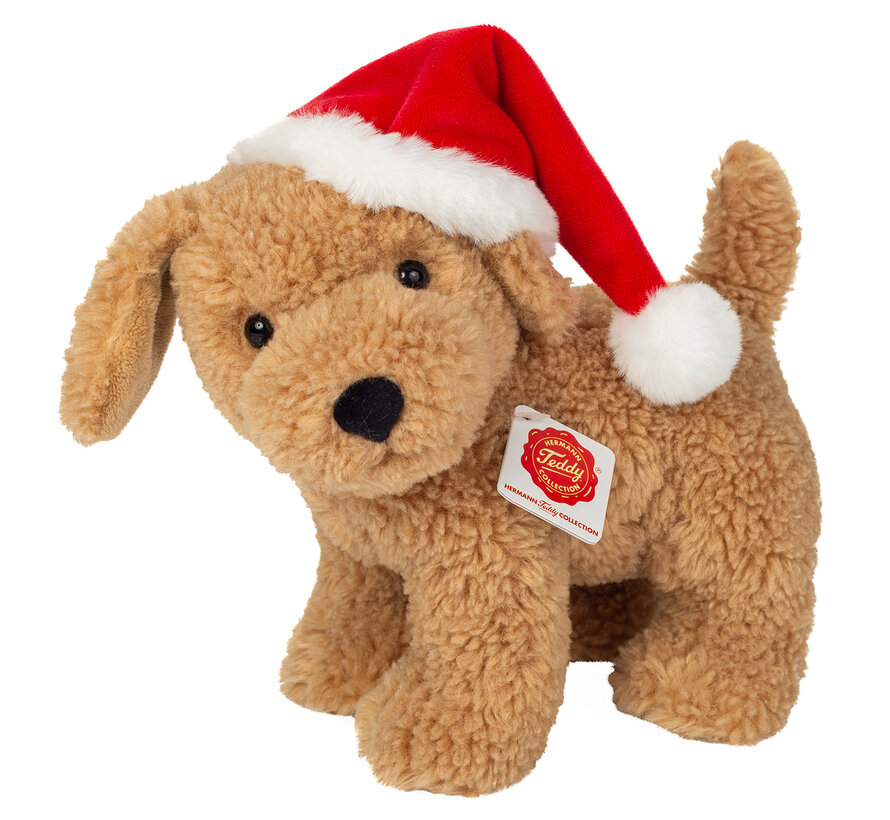 Soft Toy Dog with Santa Hat