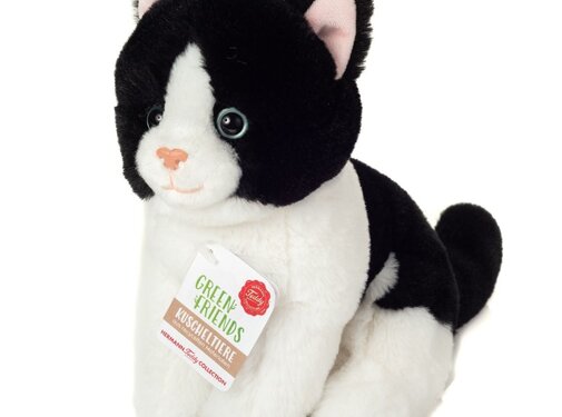Hermann Teddy Knuffel Kat Zittend Zwart-Wit 20 cm