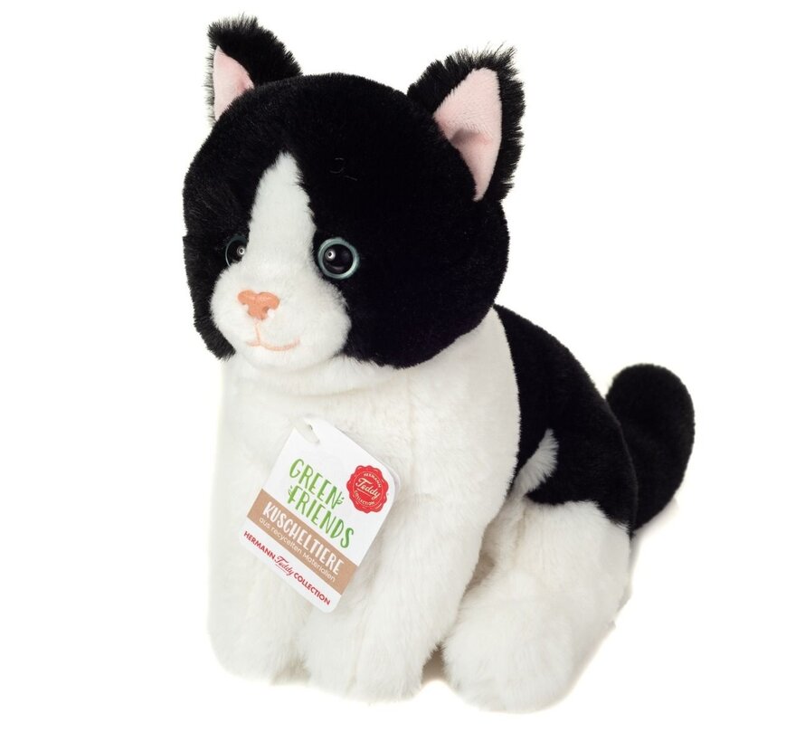 Knuffel Kat Zittend Zwart-Wit 20 cm