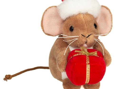 Hermann Teddy Knuffel Kerst Muis met Geschenk 11cm