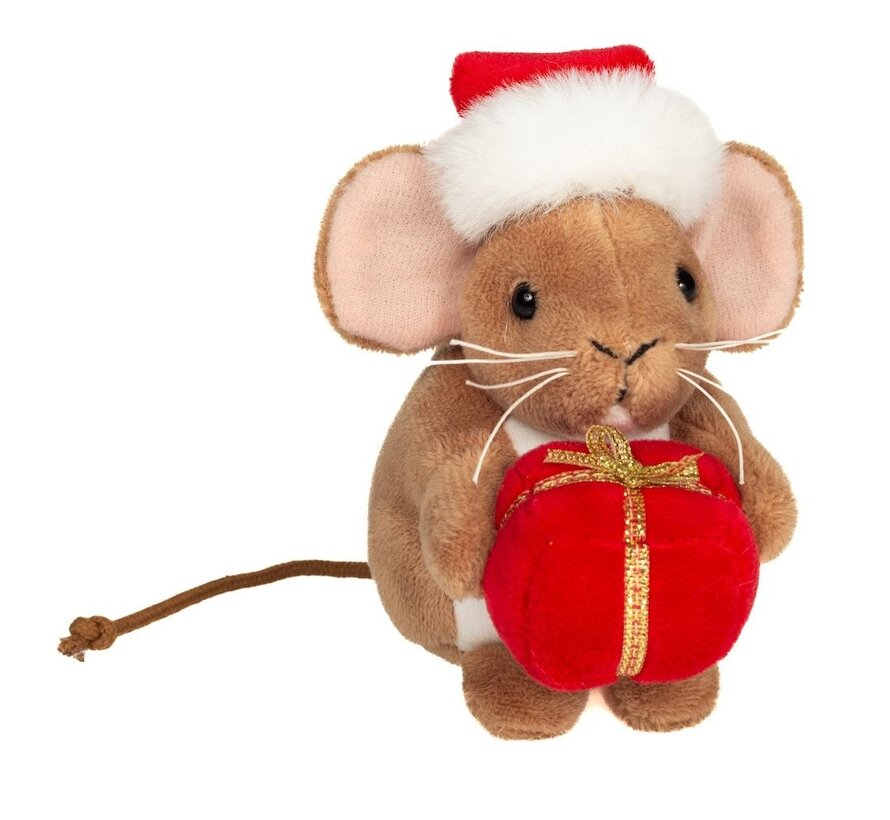 Knuffel Kerst Muis met Geschenk 11cm