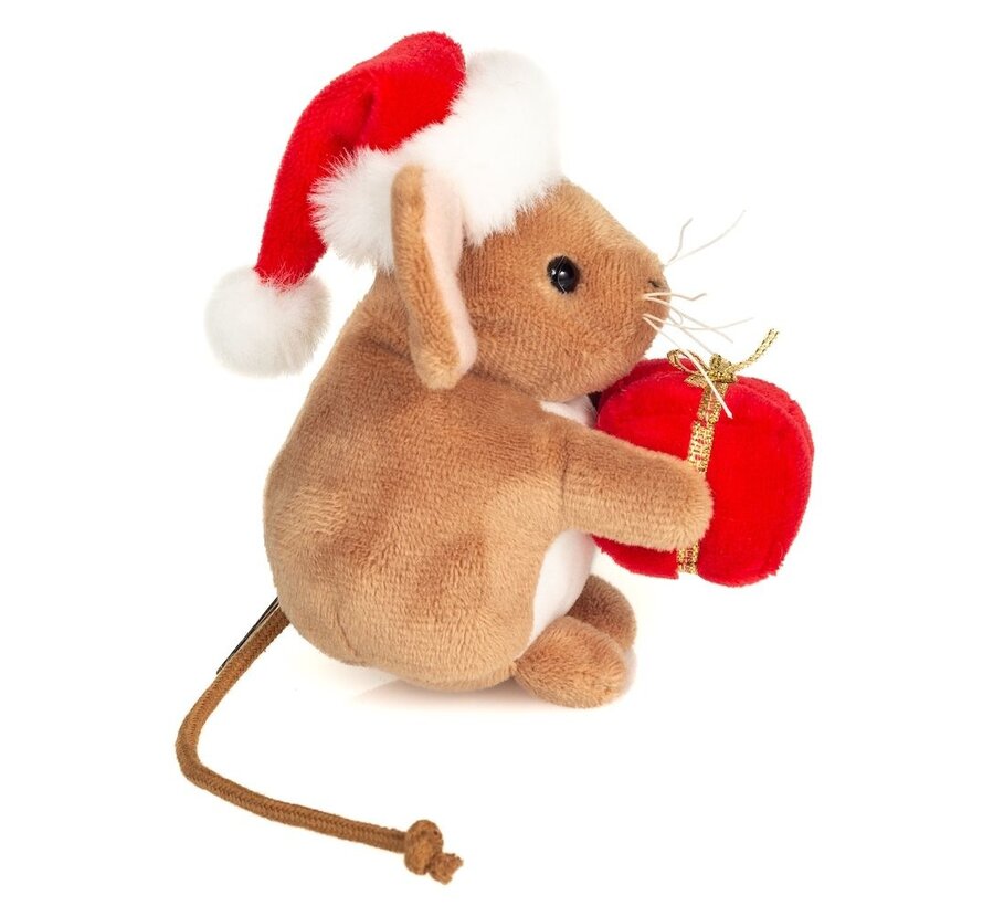Knuffel Kerst Muis met Geschenk 11cm