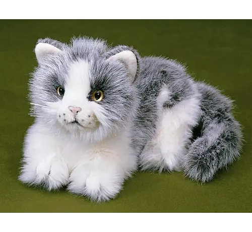 Förster Knuffel Kat Liggend Grijs/Wit klein 20cm
