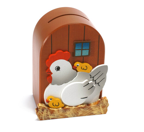 Weizenkorn Spaarpot 3D Kippen Hout