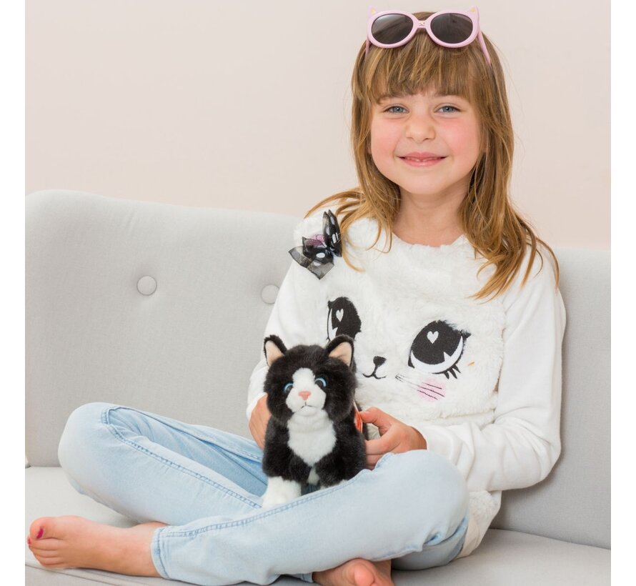 Knuffel Kat Staand Zwart Wit 20cm