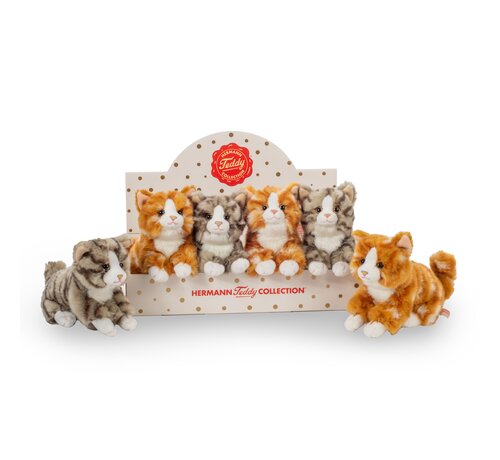 Hermann Teddy Knuffel Kat Getijgerd Rood of Grijs 18cm