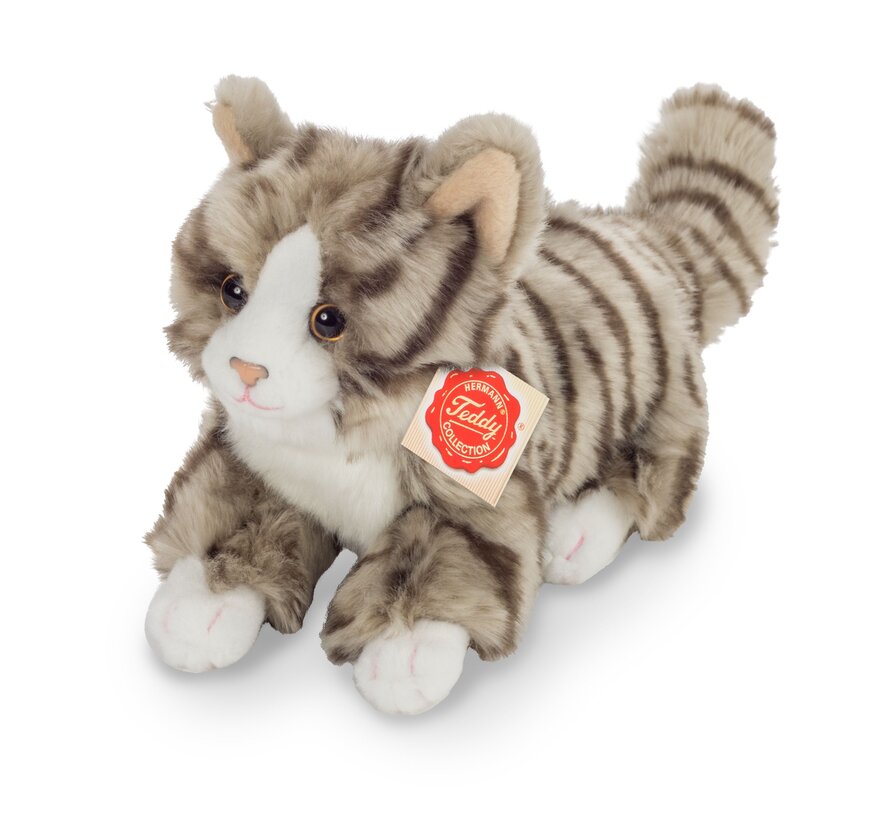 Knuffel Kat Getijgerd Rood of Grijs 18cm