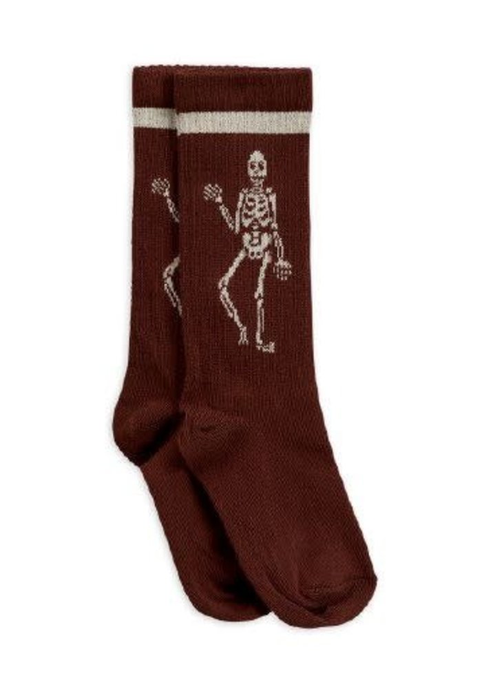 Mini Rodini Knee sock Skeleton Brown | 16 - 19