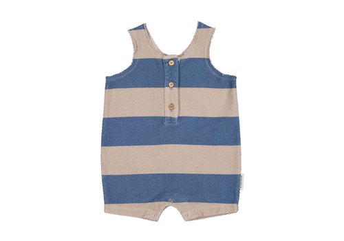 PIUPIUCHICK Piupiuchick baby short jumpsuit | blue & light brown stripes