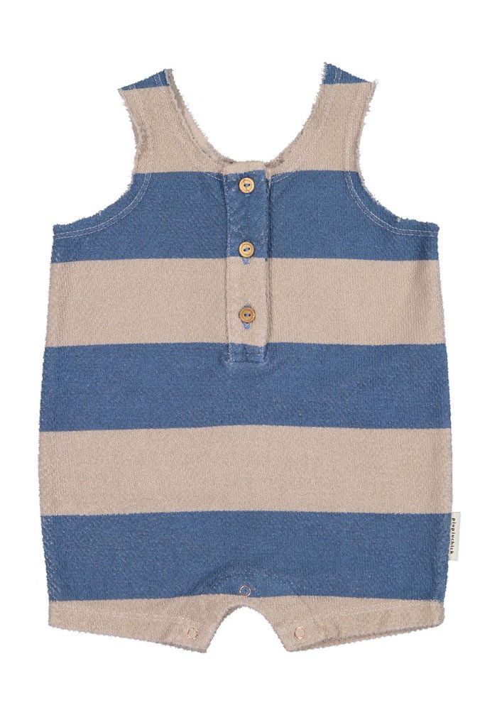 Piupiuchick baby short jumpsuit | blue & light brown stripes