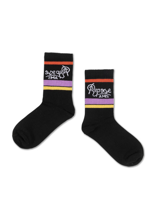 Repose AMS Repose ams 57. sporty socks, black logo multi stripe