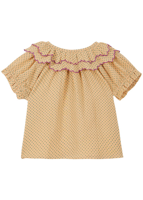 Emile et Ida EMILE ET IDA GREEN DOTS BEIGE COTTON BLOUSE