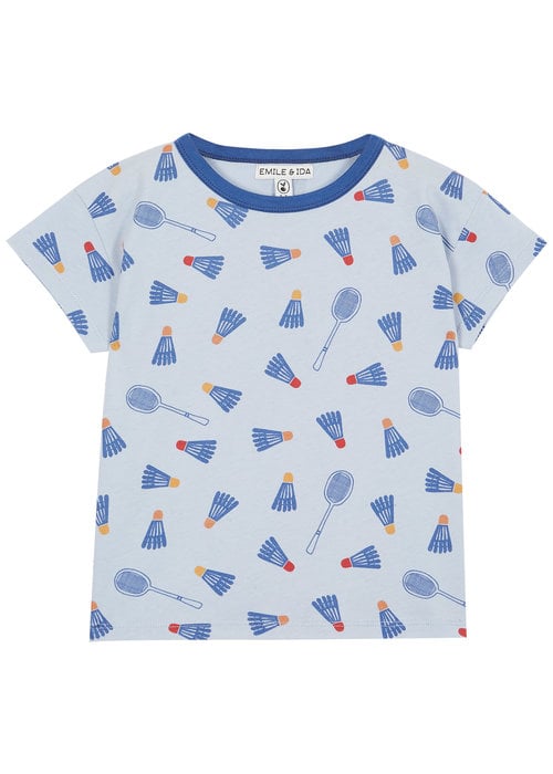 Emile et Ida EMILE ET IDA LIGHT BLUE BADMINTON ORGANIC COTTON T-SHIRT  | 18 M