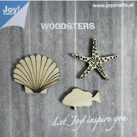 Joy!Crafts Woodsters - Houten figuren - Zeester- schelp- vis