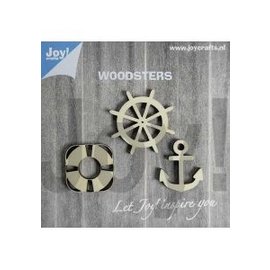 Joy!Crafts Woodsters - Figuren hout: anker - reddingsboei - stuurwiel