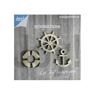 Joy!Crafts Woodsters - Figuren hout: anker - reddingsboei - stuurwiel