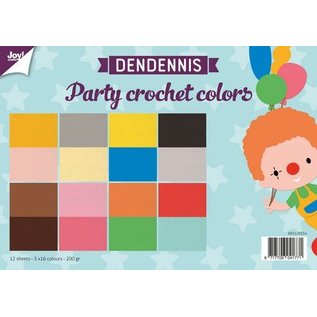 Dendennis Joy! Crafts Papierset - Dendennis Party crochet colors A4 - 12 vel-3x4 designs dubbelzijdig-200 gr