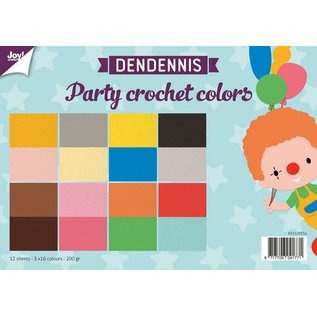 Joy! Crafts Papierset - Dendennis Party crochet colors A4 - 12 vel-3x4 designs dubbelzijdig-200 gr