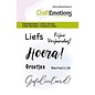 CraftEmotions Clearstamps – Tekst Hoera, Groetjes NL 6x7 cm