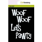 CraftEmotions Mask stencil - Tekst Woof Let's Pawty A6 (EN) Carla Creaties