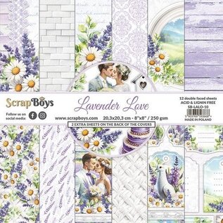 ScrapBoys Lavender Love paperpad 12 vl+cut out elements- 250gr 20,3x20,3cm