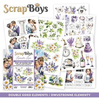 ScrapBoys POP UP Paperpad double sided elements - Lavender Love  190gr 15,2x15,2cm