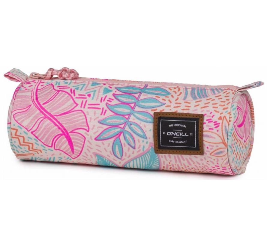 Girls rond etui - leaves pink