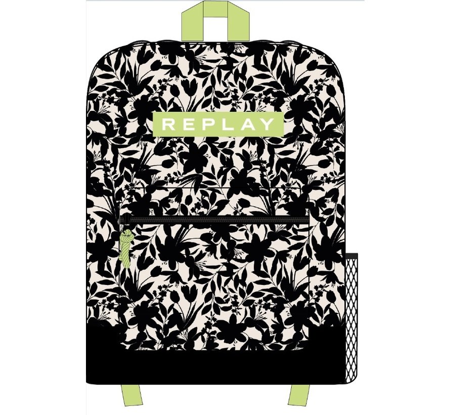 Rugtas groot - off white black flower