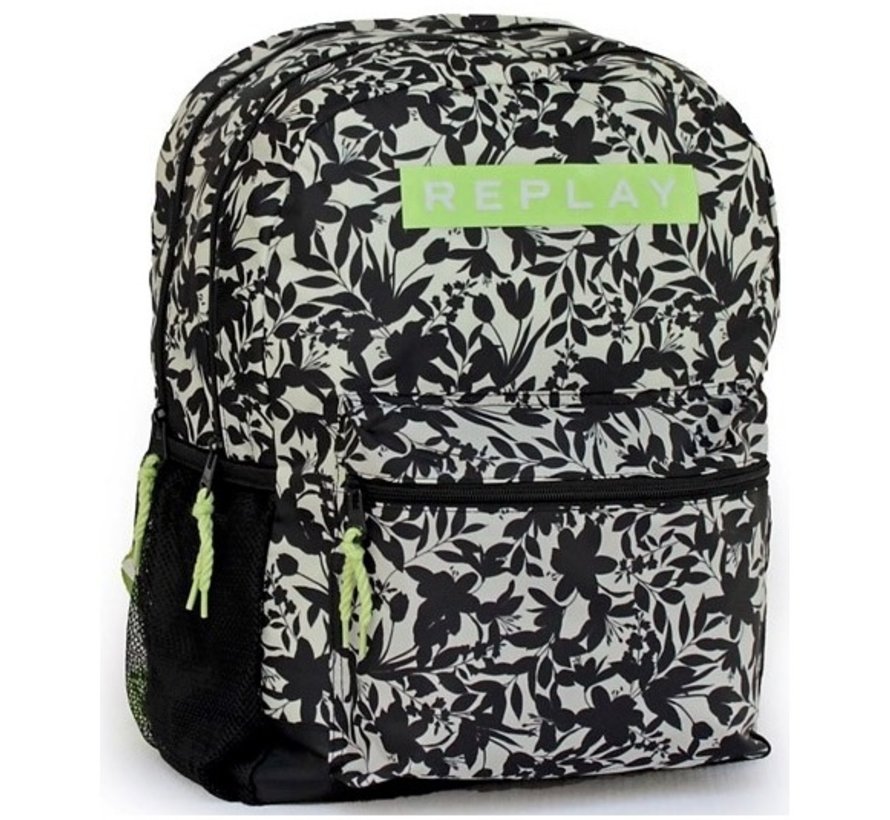 Rugtas groot - off white black flower