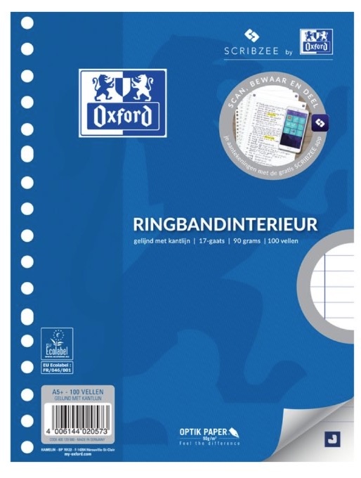 Oxford A5 17 rings Ringband papier gelinieerd Schoolosaurus