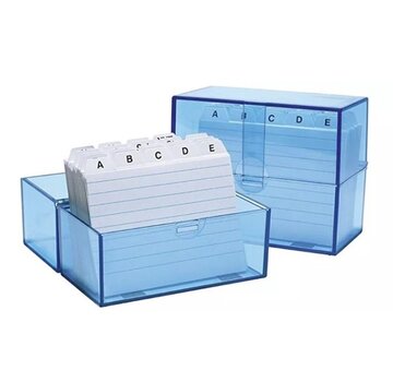 A7 kaartenbak met index - transparant - blauw