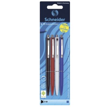 Schneider K15 Balpennen - set 4  - rd/wi/bl/zw
