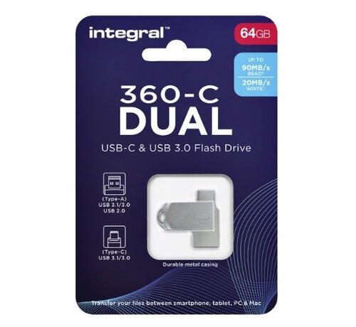 Integral USB 3.0 stick - dual - USB A+C - 64GB