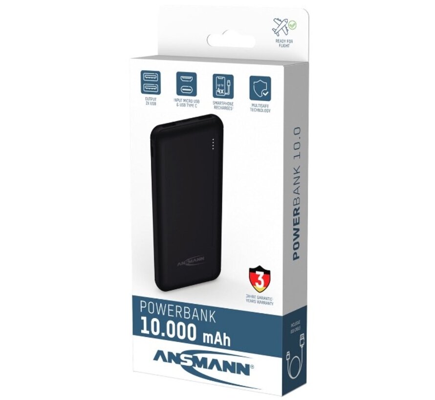 Ansmann powerbank 10.000 mAh - zwart