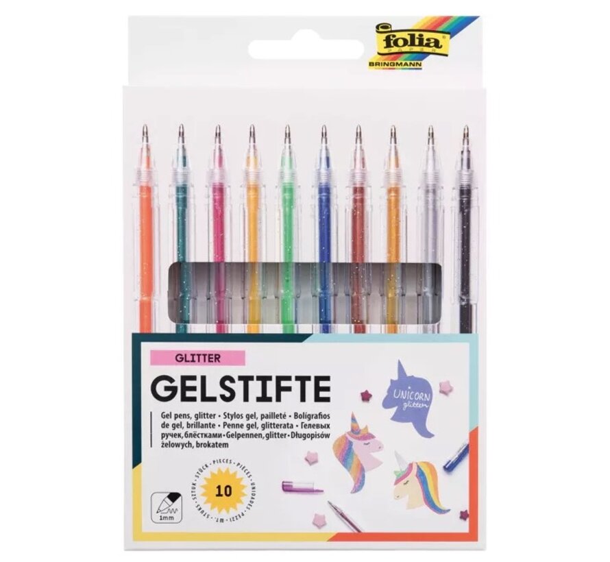 Goedkope gelpennen - glitter - 10 stuks
