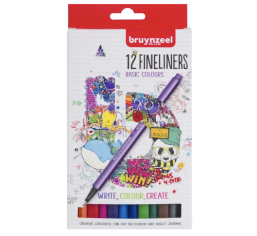 Bruynzeel Fineliner 12st - basis kleuren