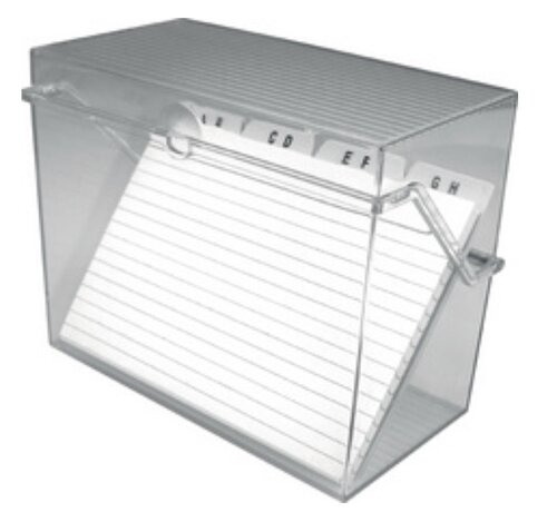 Opberbox voor A6 flash cards - doorzichtig - met alfabet