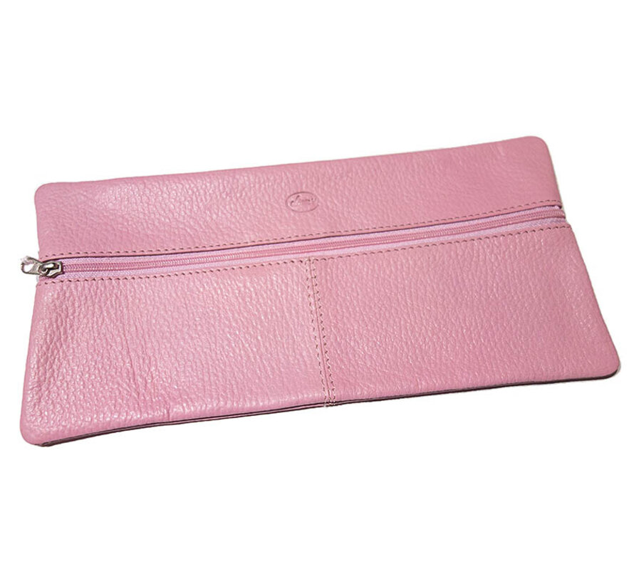 Etui plat - roze - leder