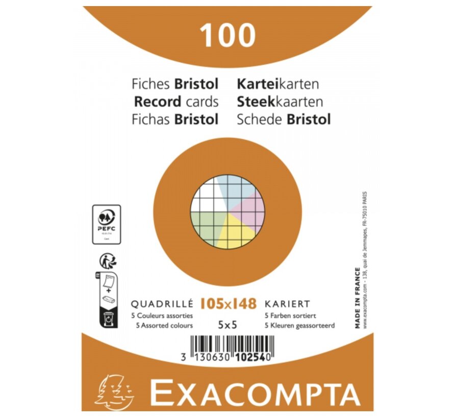 Flashkaartjes A6 - kleur- 5mm ruitjes - 100 stuks