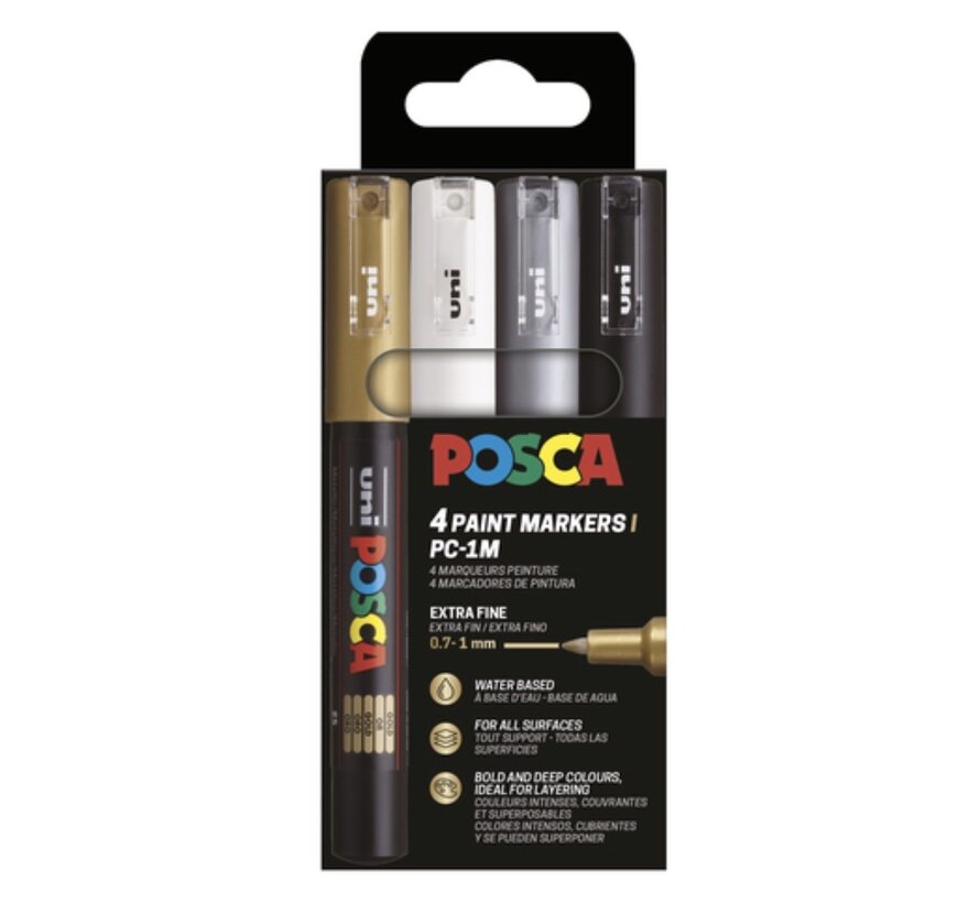 Acrylmarkers - wit - zilver - goud - zwart