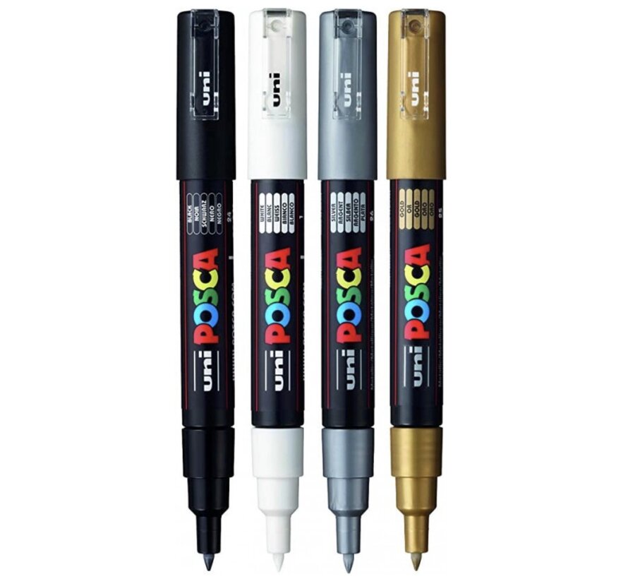 Acrylmarkers - wit - zilver - goud - zwart