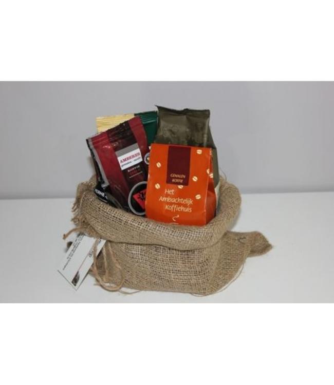 Koffie-shop Jutezak, nieuw 30 x 40cm, onbedrukt, met bindkoordje