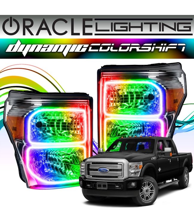 Oracle Lighting 2011-2016 Ford F250/350 ORACLE Dynamic ColorSHIFT Head Light Halo Kit - (Square Ring Design)