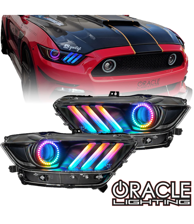 Oracle Lighting 2015-2017 Ford Mustang Pre-Assembled Headlights-Dynamic ColorSHIFT RGB+A-Black Edition